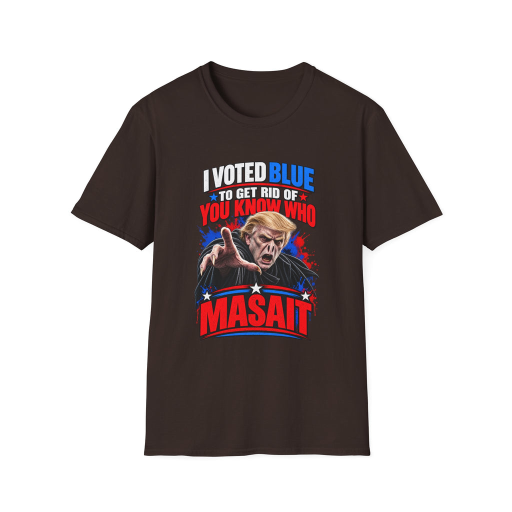 T-Shirt — "I Voted Blue to Get Rid of You Know Who" Political Satire Tee (Anti-Trump)
